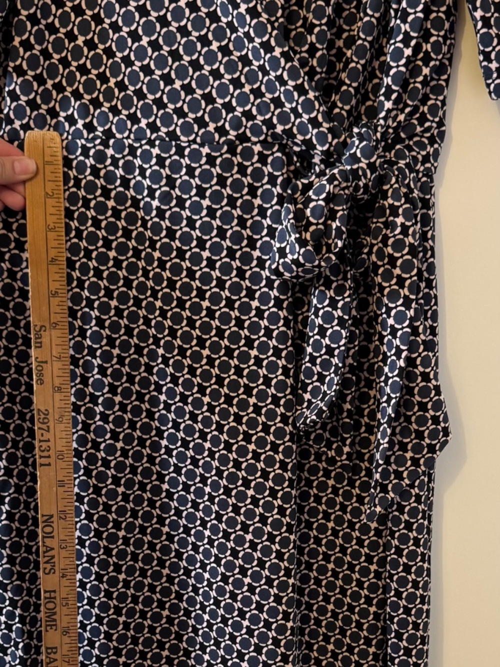 Ann Taylor Wrap Dress XL Navy White Geometric Print Short Sleeve - Picture 8 of 8